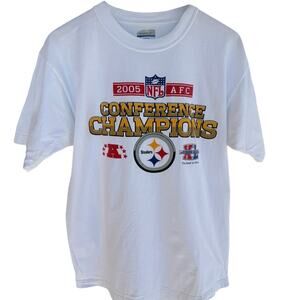 Steelers 2005 AFC Champions T Shirt Mens Large White Reebok NFL Football Graphic